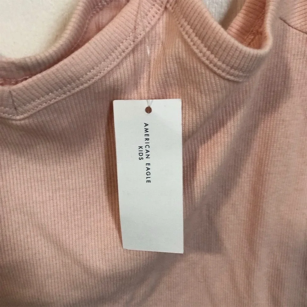 American Eagle Kids Pink Ribbed Cold Shoulder Lettuce Hem Top Size 16 13-14Y NWT